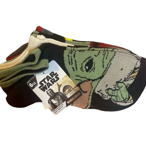 Star Wars Mandalorian Baby Grogu Boba Fett 6 Pack No Show Socks Unisex L 3-9 NWT - Picture 2 of 4